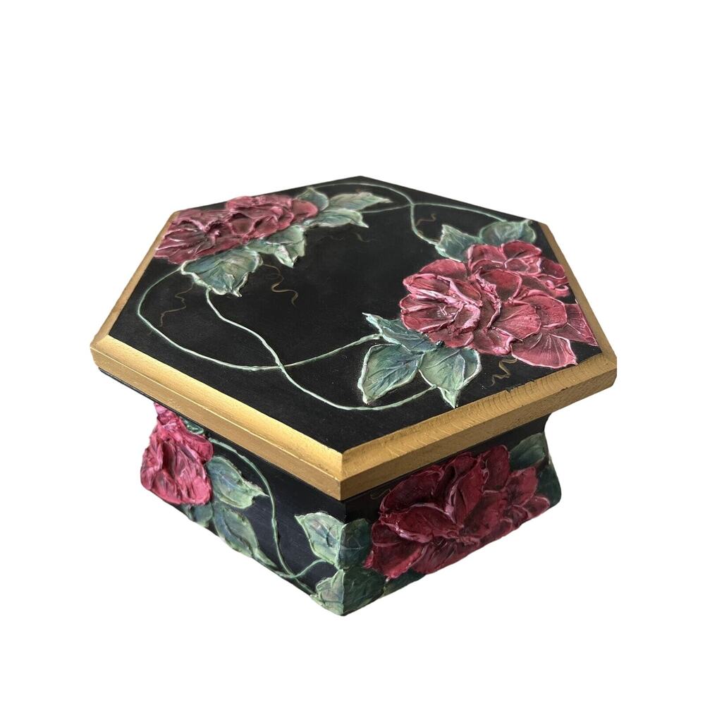 Handcrafted Vintage Keepsake Box Hand Painted /dimensional Roses Gorgeous!!
